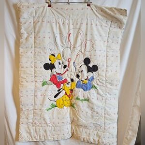 Vintage Disney Character Quilt with Balloons Crib / Toddler Size Blanket Mickey